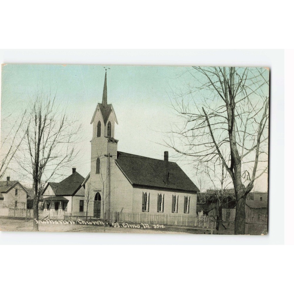 RPPC c1910 Lutheran Church St Elmo Illinois Hand Tinted CU Williams Photoette